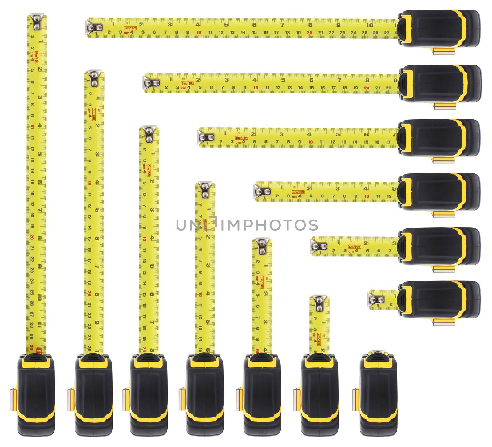 Steel rules different lengths isolated on white background with clipping path