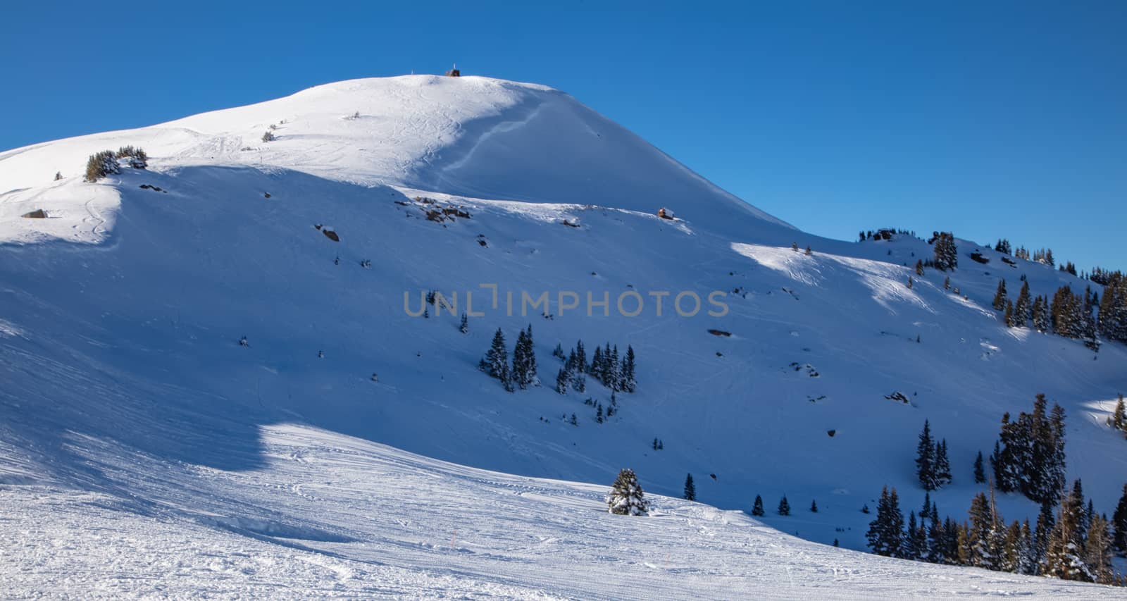 A beautiful snow covered mountain peak near Camp Hale in Colorado.