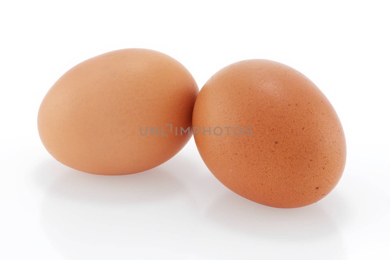 Two brown chicken eggs on a white background