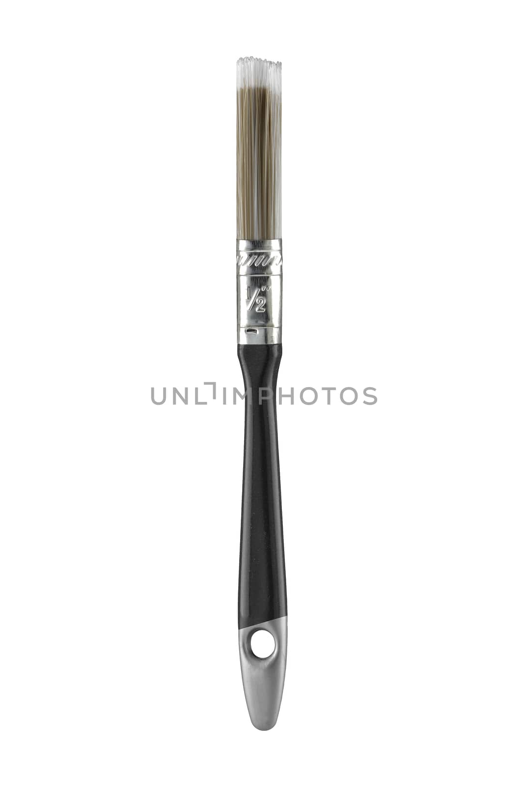 A 1/2" 12.7mm half inch decorators paint brush on white with clipping path