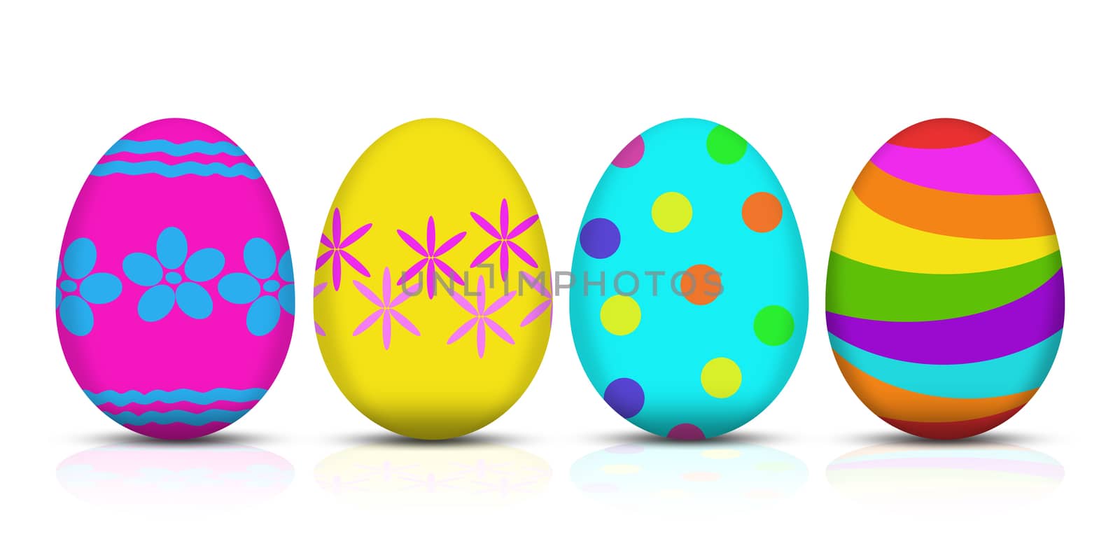 Four Easter egg illustration on white background
