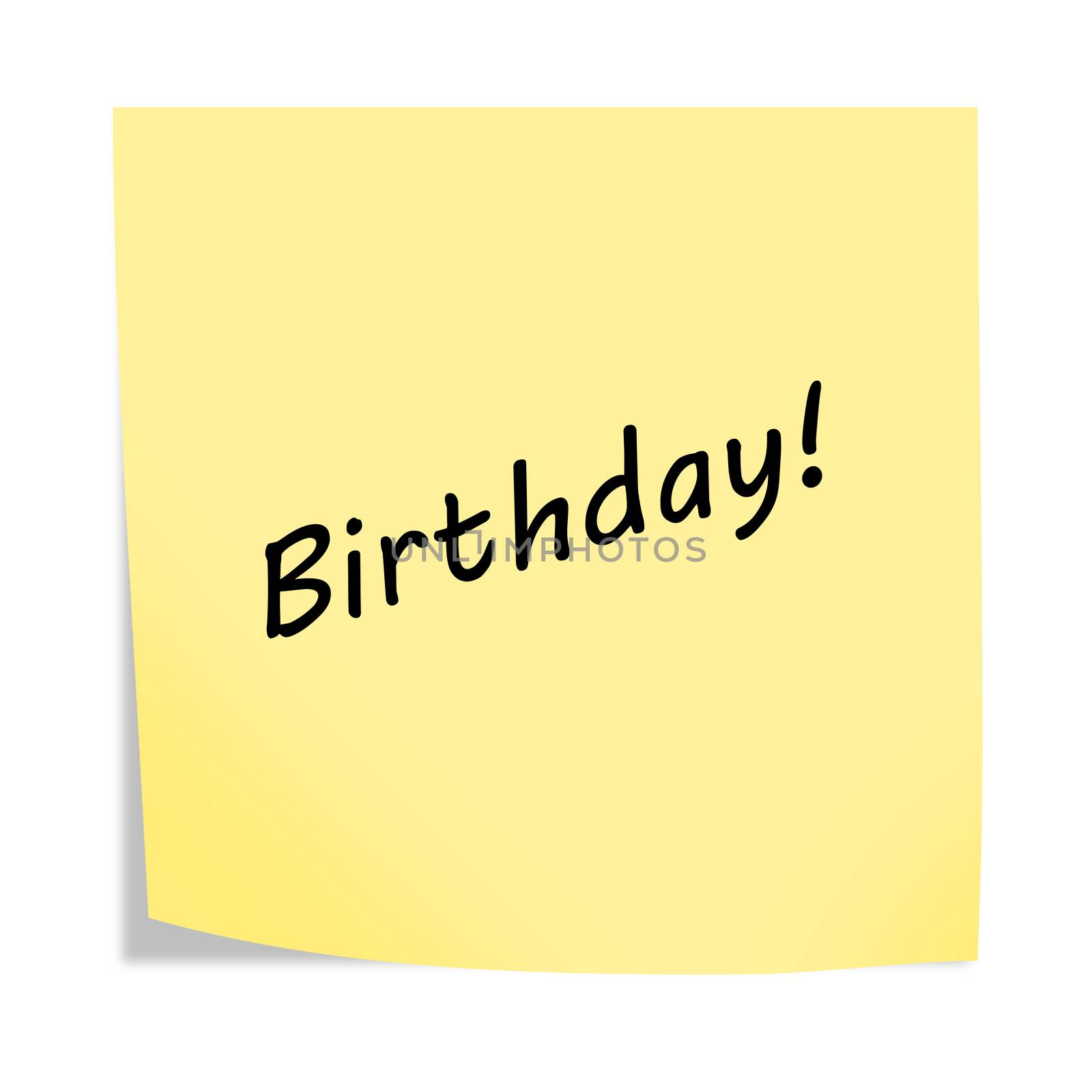A Birthday reminder post note isolated on white with clipping path