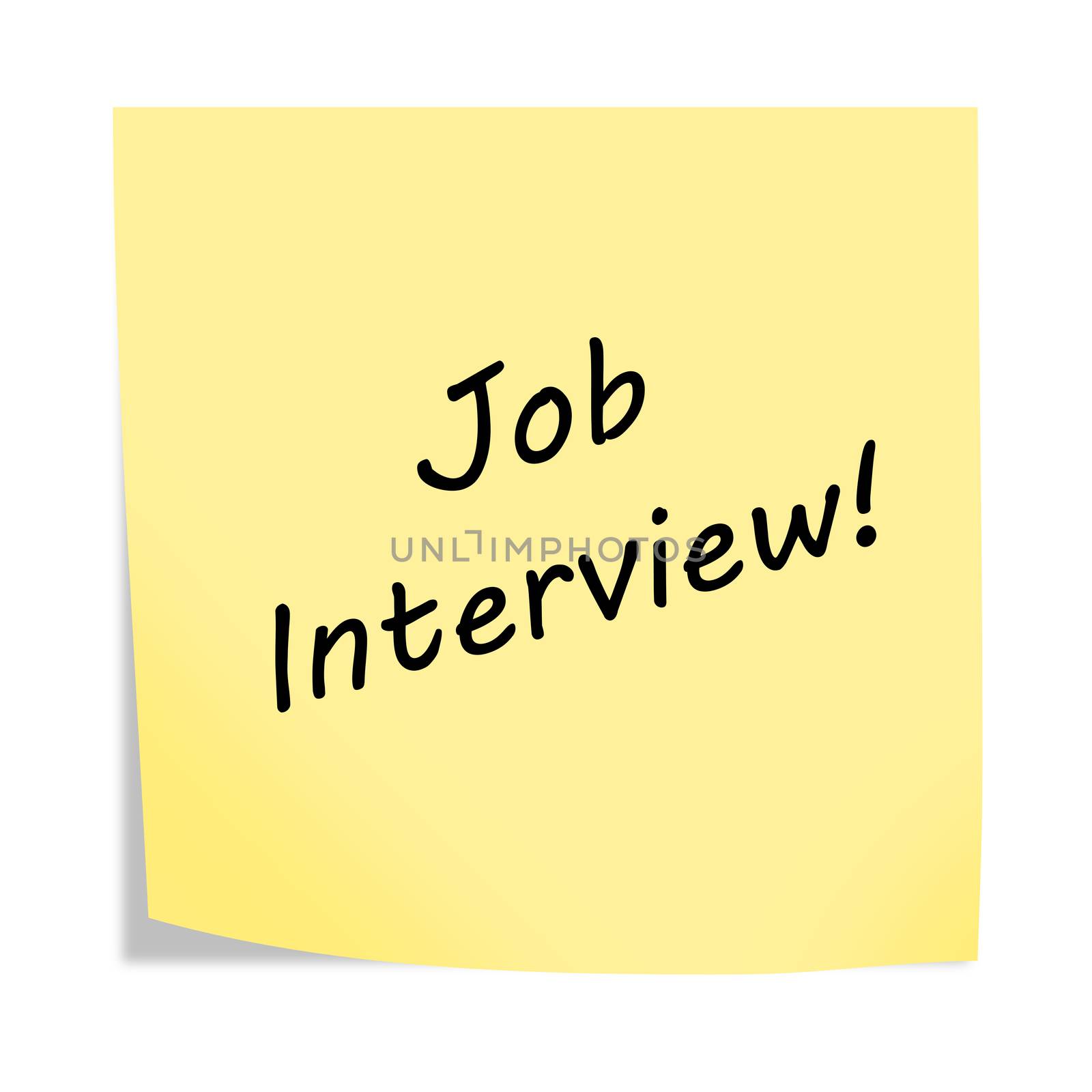 A job interview reminder post note on white background with clipping path