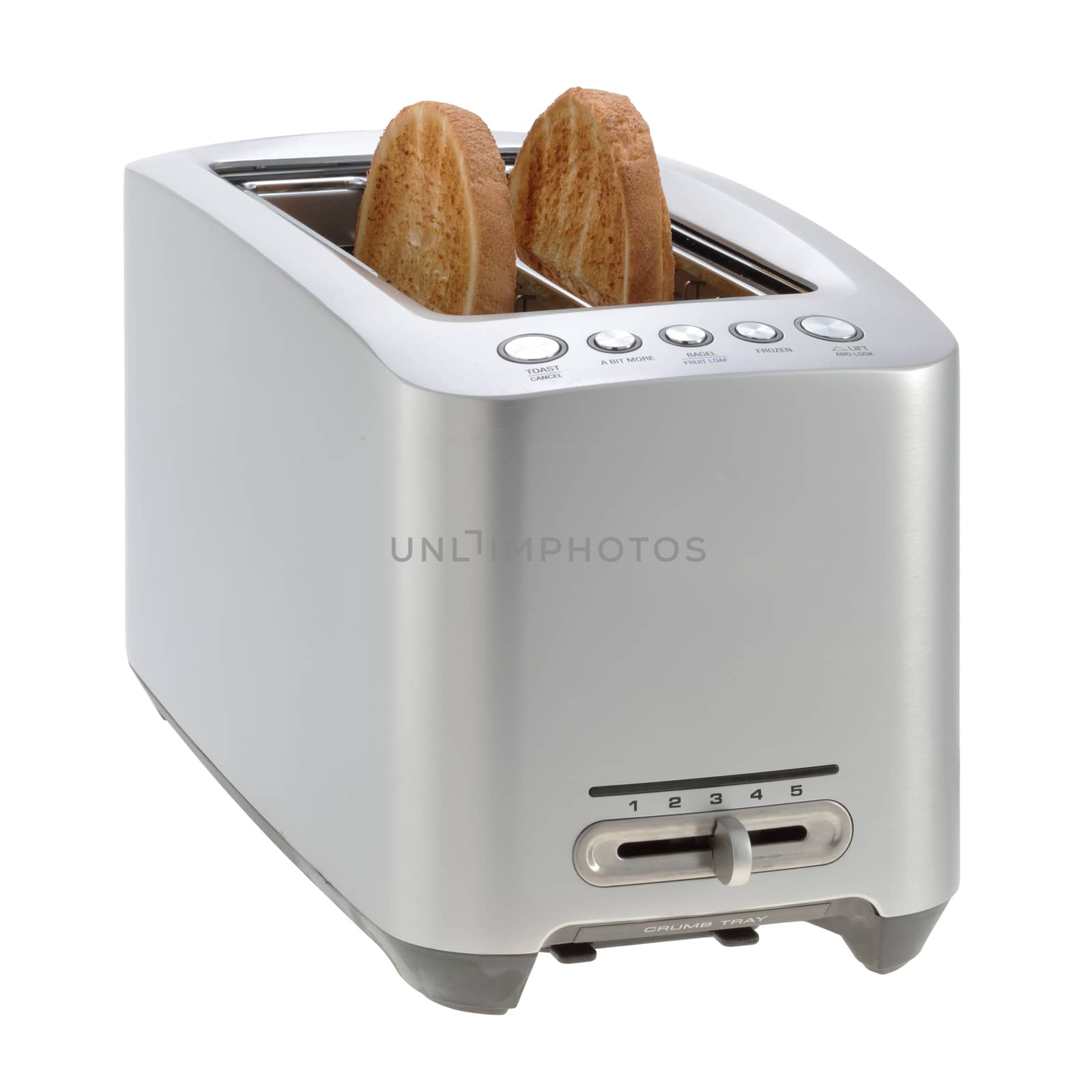 Front angle of a modern toaster with toast isolated on white wit by VivacityImages