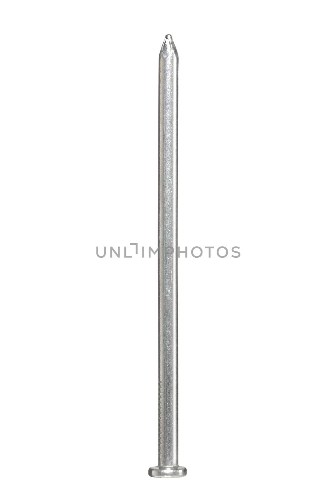 A four inch (100mm) nail isolated on white with clipping path