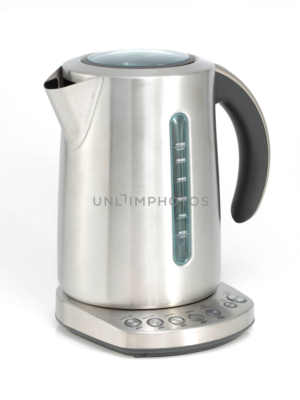 A stainless steel kettle isolated on white with clipping path