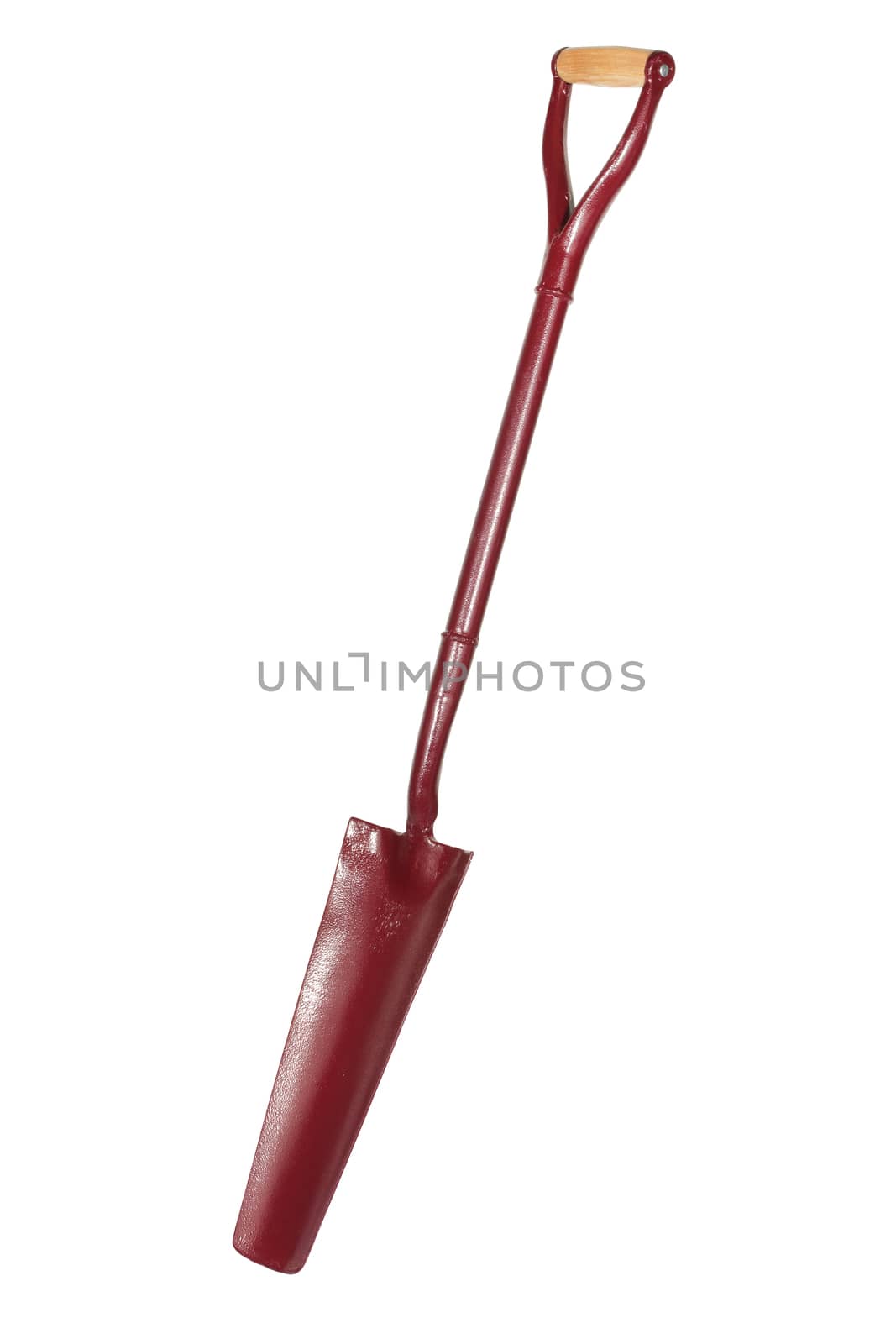 A Red Steel Draining Myd shovel inclined on white background with clipping path