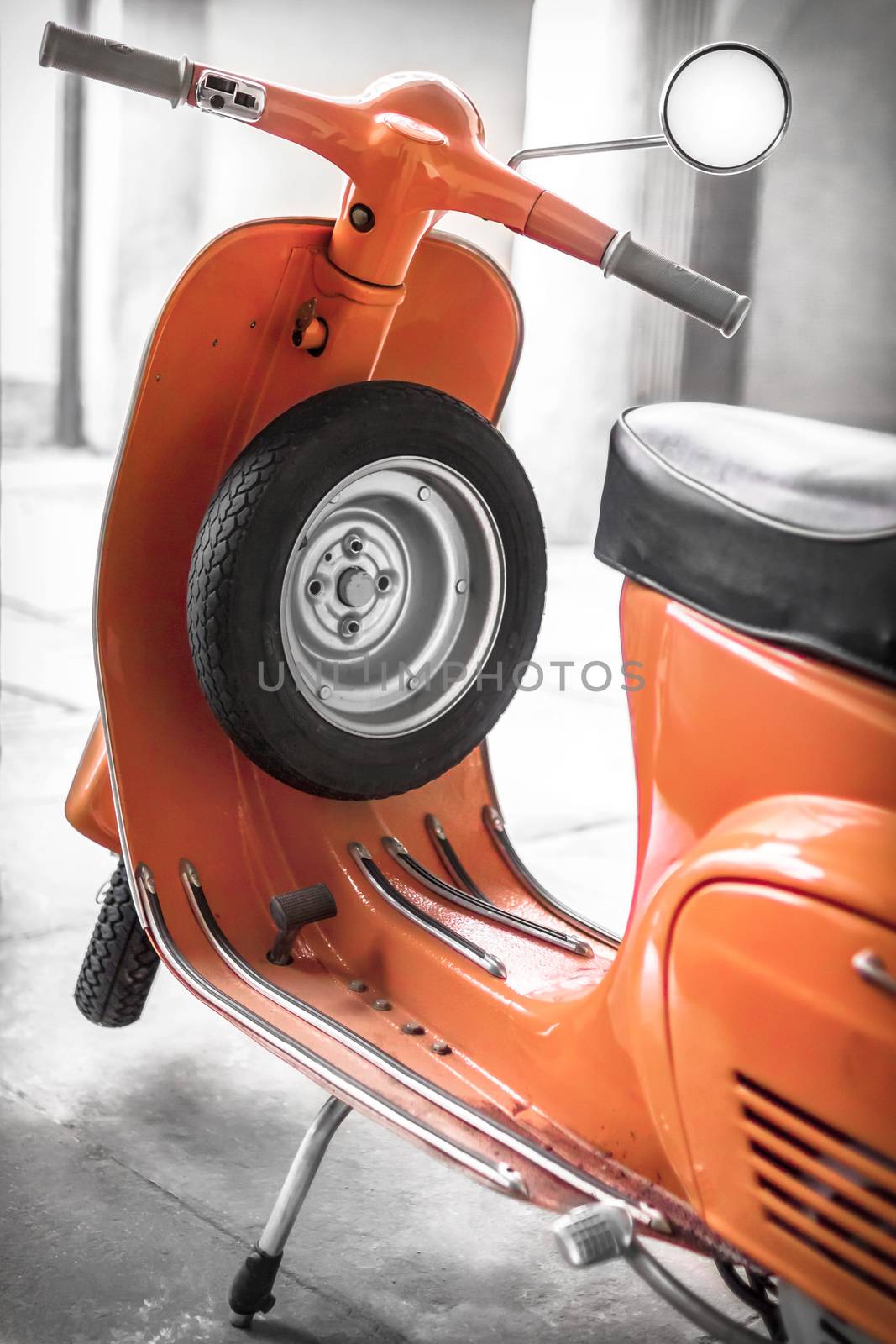 Vintage scooter parked in the garage