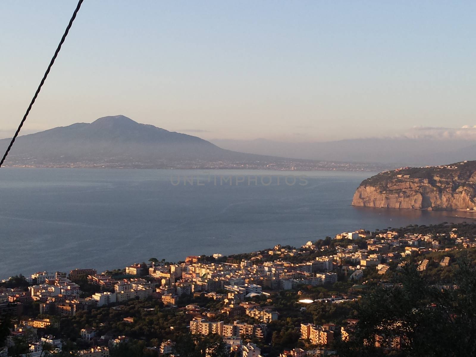 Aerial view of the coastline of Sorrento and Gulf of Naples, Italy - This area is famous for the lemons and the production of limoncello - Italy