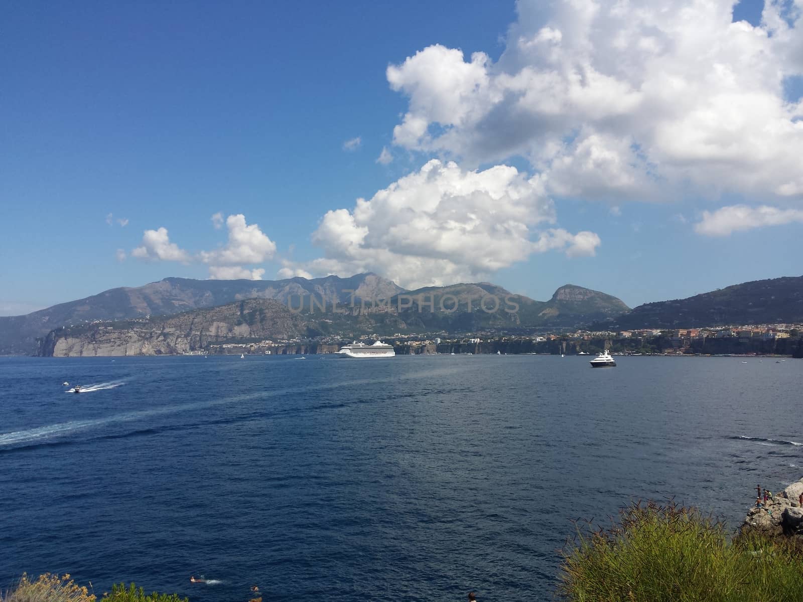 Aerial view of the coastline of Sorrento and Gulf of Naples, Italy - This area is famous for the lemons and the production of limoncello - Italy by matteobartolini