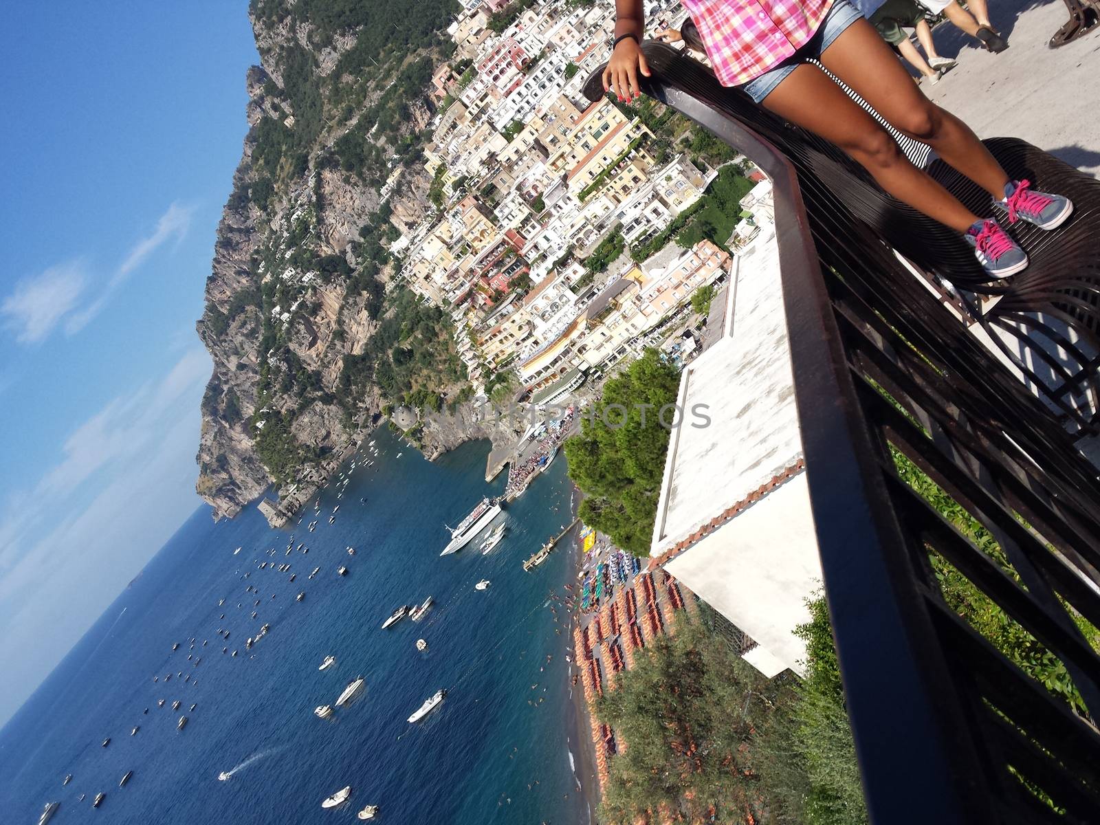 Aerial view of the coastline of Sorrento and Gulf of Naples, Italy - This area is famous for the lemons and the production of limoncello - Italy