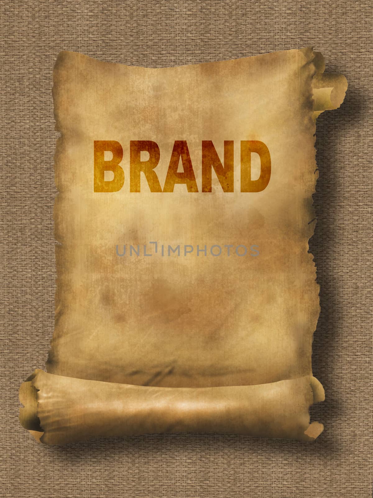 word brand on paper scroll made in 2d software