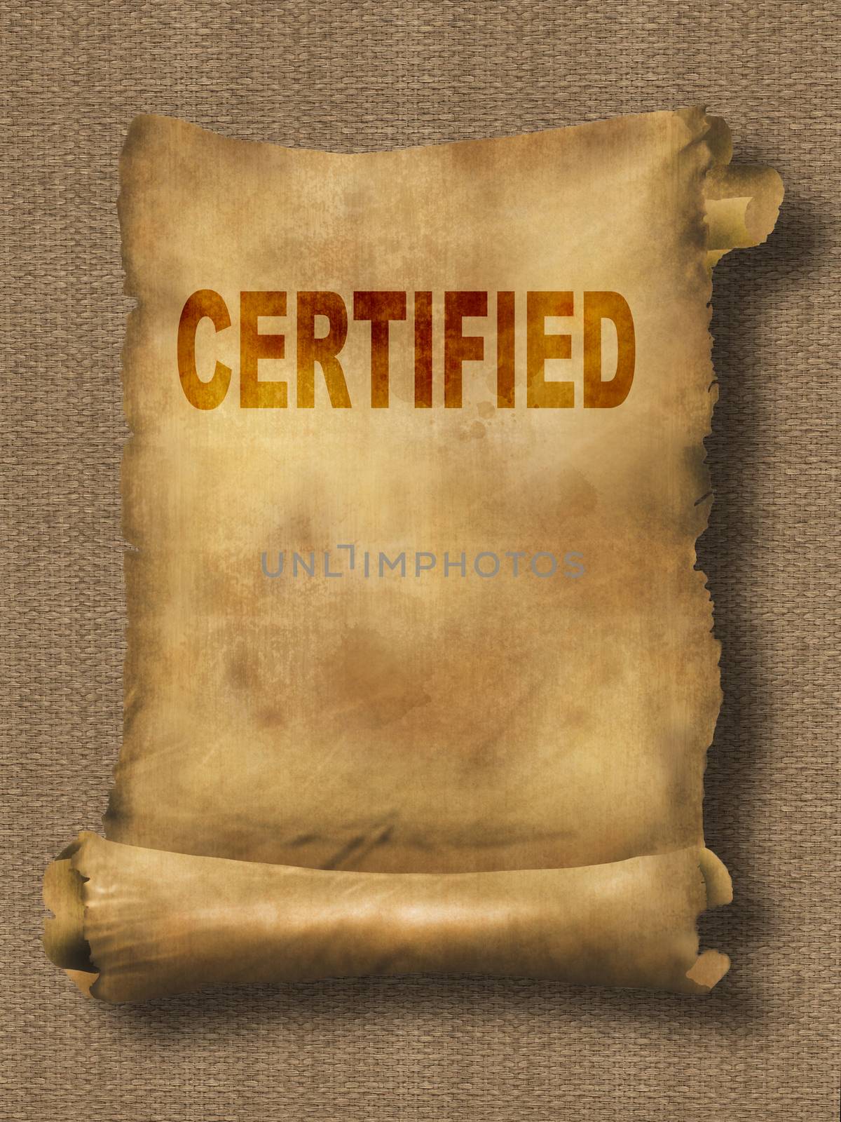 word certified on paper scroll made in 2d software