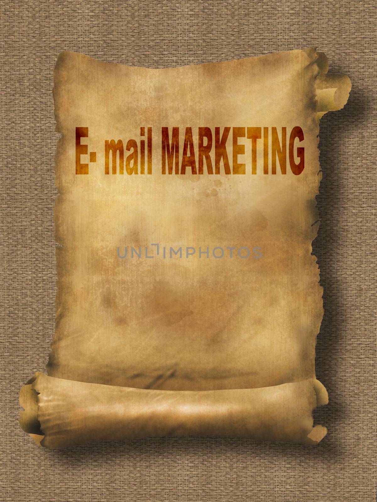 word e-mail marketing on paper scroll made in 2d software