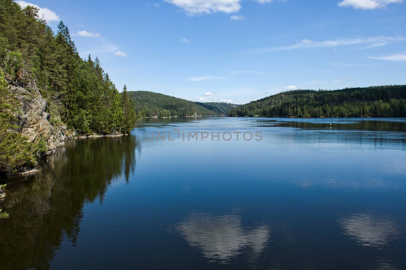 A view of the river Glomma looking north from Solbergfoss in Indre Østfold