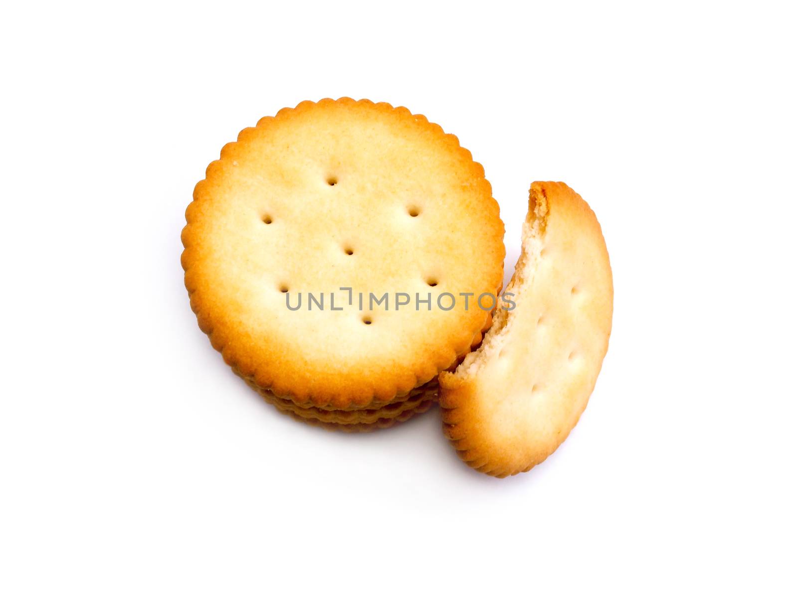 Bread biscuit cracker isolated on white background. by kittima05