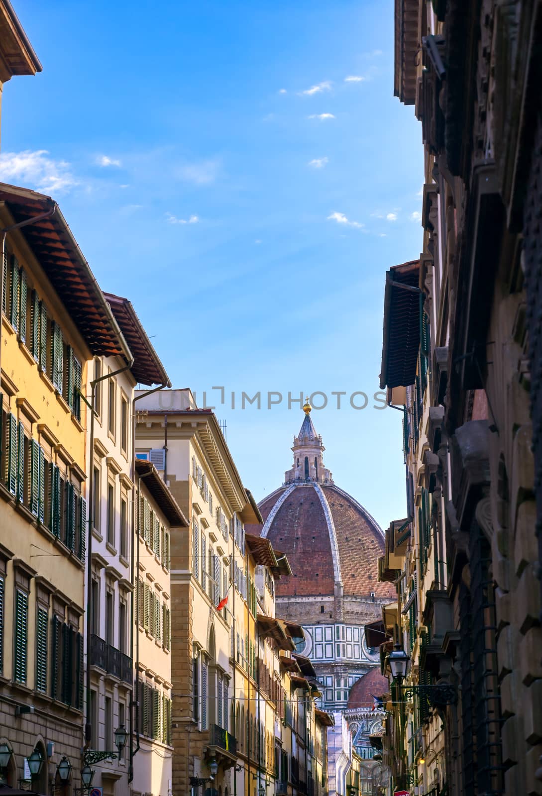 The Florence Cathedral from the streets of Florence, Italy.