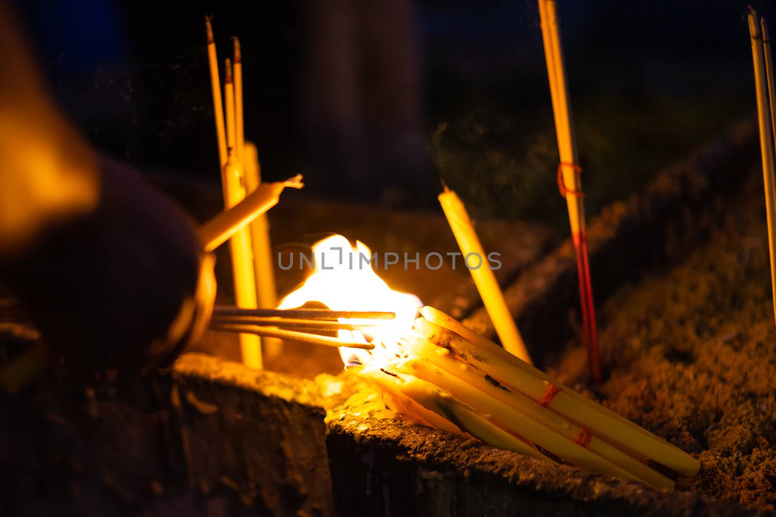 Incense was lit by the fire of candle group