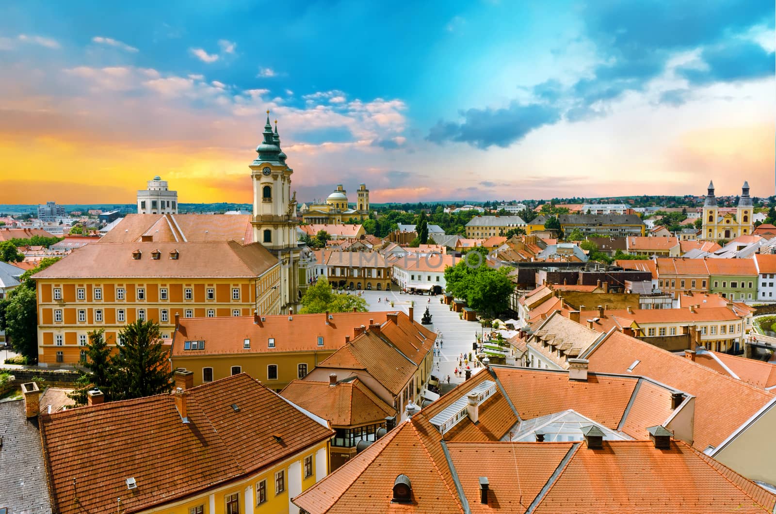 Vibrant sunset over Eger, Hungary