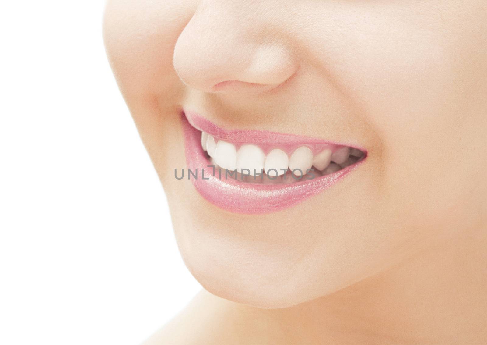 Perfect smile and healthy white natural teeth, happy smiling for dental and beauty by Anneleven