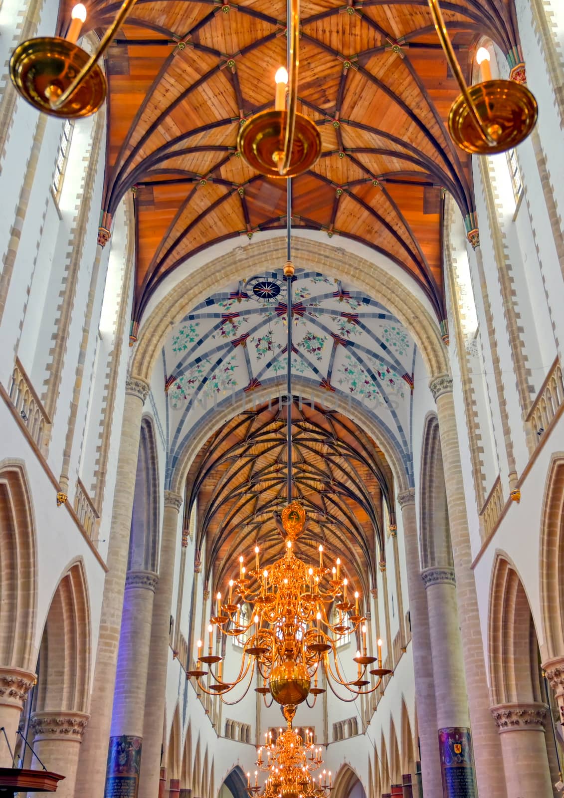 Haarlem, Netherlands - April 30, 2019 - The interior of the St. Bavo Church in the Dutch city of Haarlem, the Netherlands.