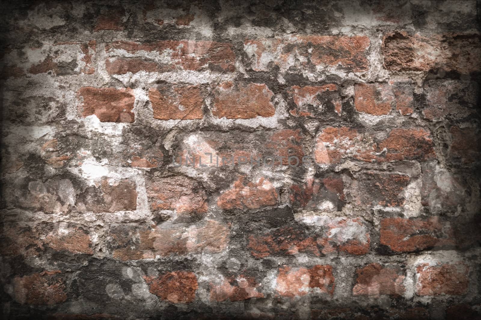 Aged and weathered old brick wall texture in a retro vintage des by MP_foto71