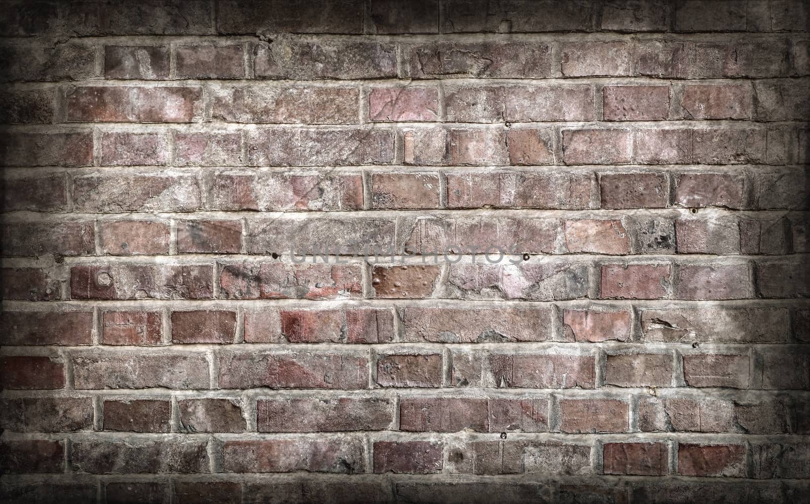 Aged and weathered old brick wall texture in a retro vintage des by MP_foto71