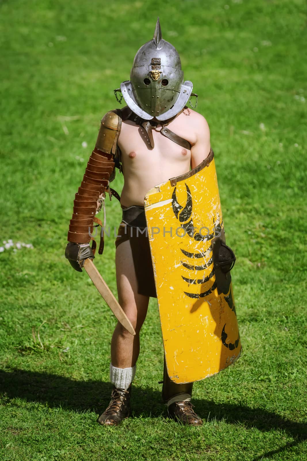 Alba Iulia, Romania - May 04, 2019: Gladiator of the Roman Empire Posing During the Festival Roman Apulum "Revolta".