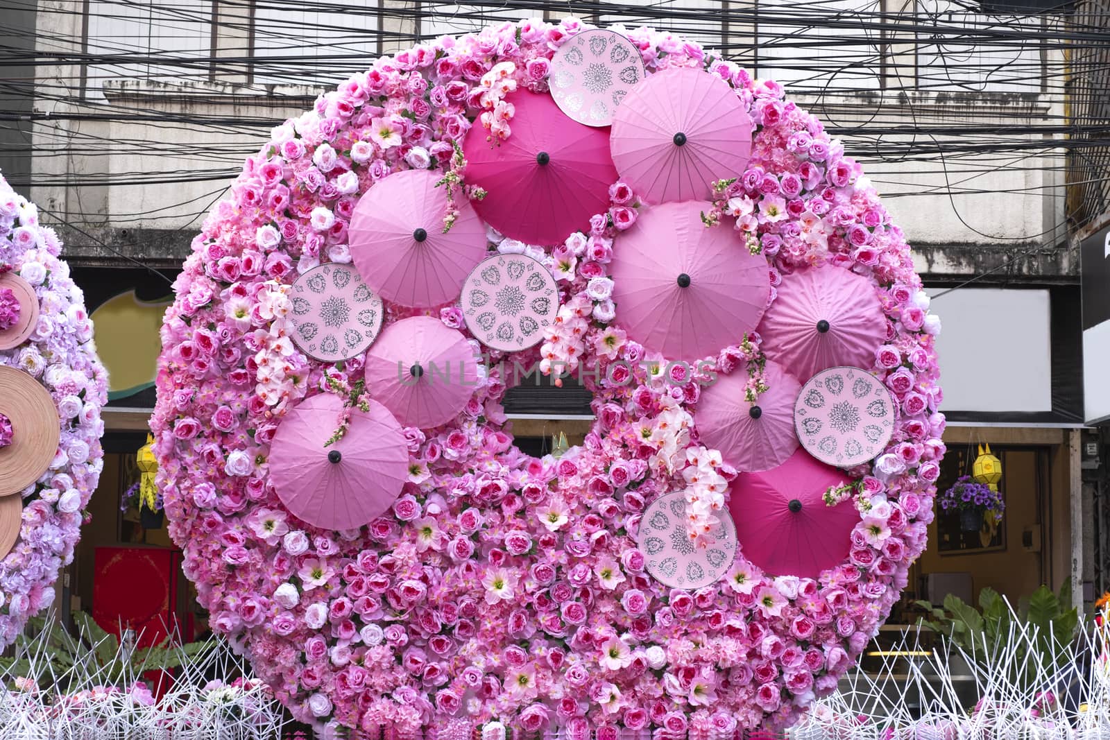 A colorful floral float in an annual flower festival parade in Chiang mai, Thailand on February 8, 2020.