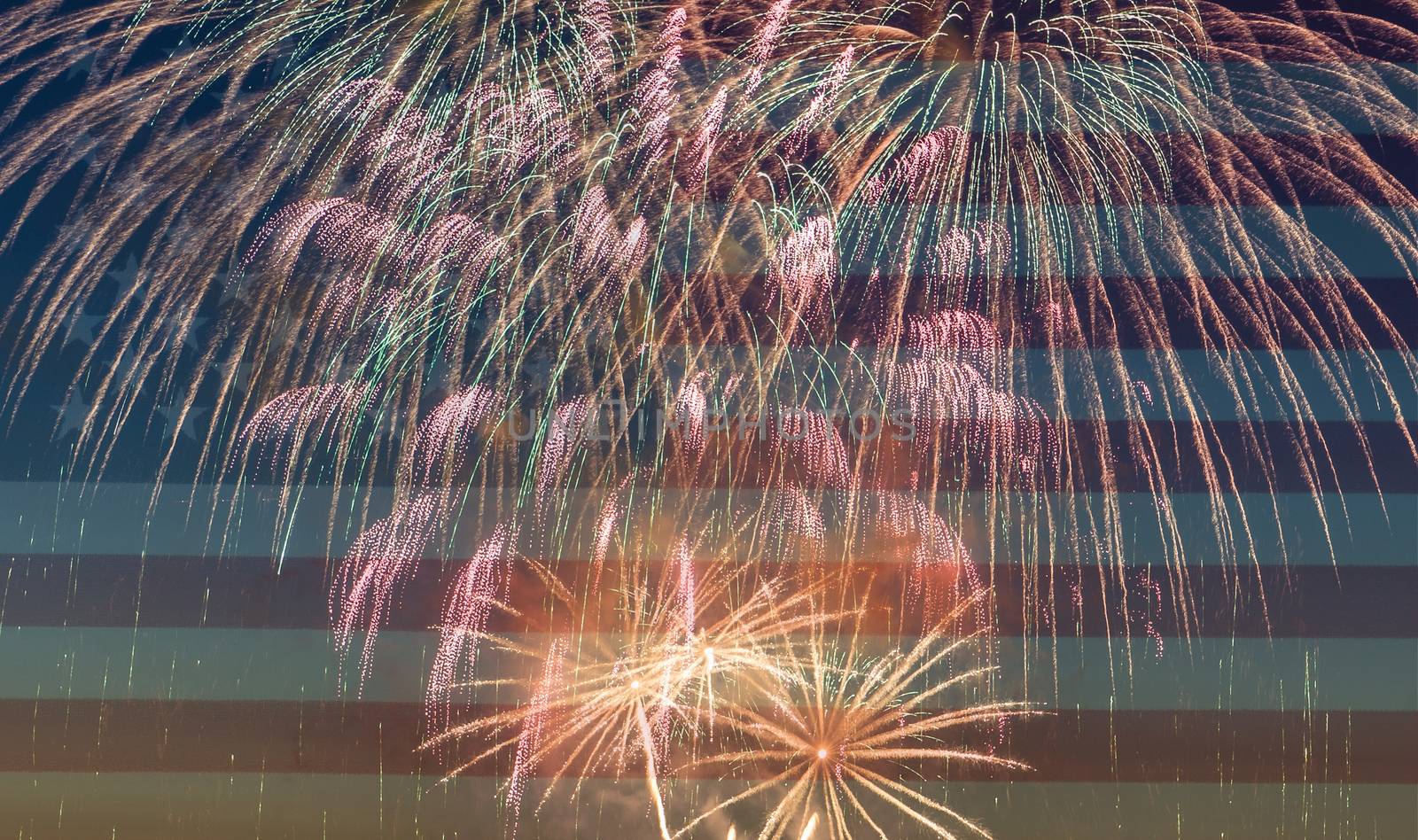 Fireworks with United States of America flag in horizontal layout for Independence Day Concept 