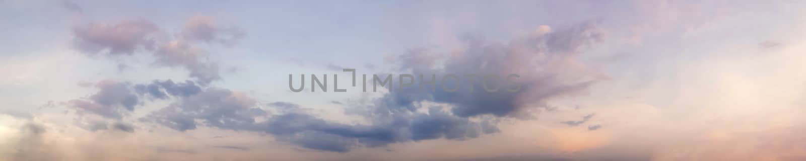 Dramatic panorama sky with cloud on twilight time. Panoramic image.