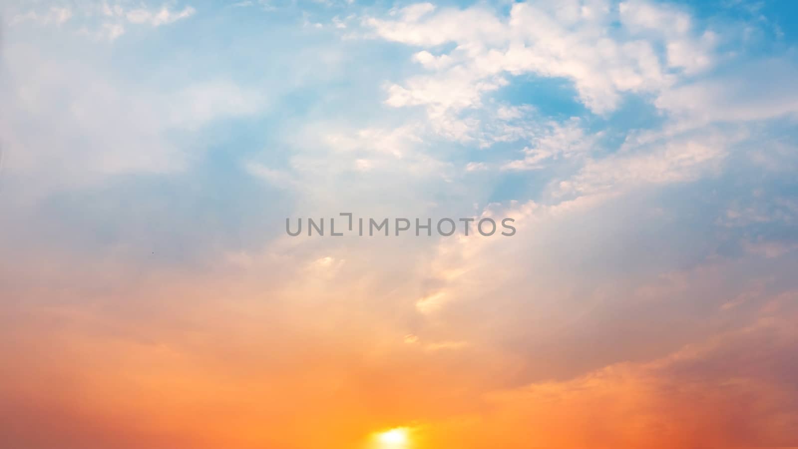 Dramatic panorama sky with cloud on sunrise and sunset time. 