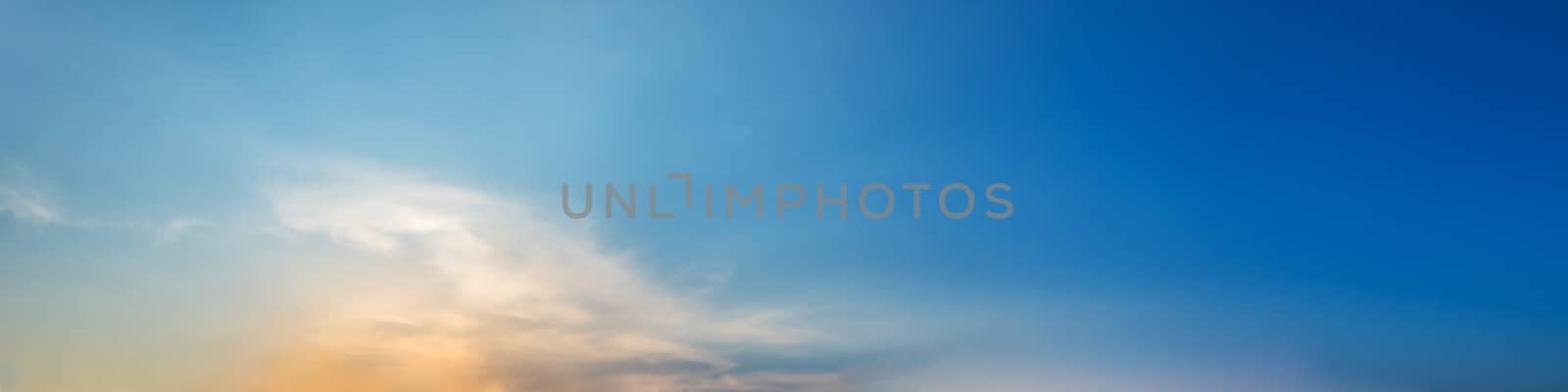 Dramatic panorama sky with cloud on sunrise and sunset time. Panoramic image.