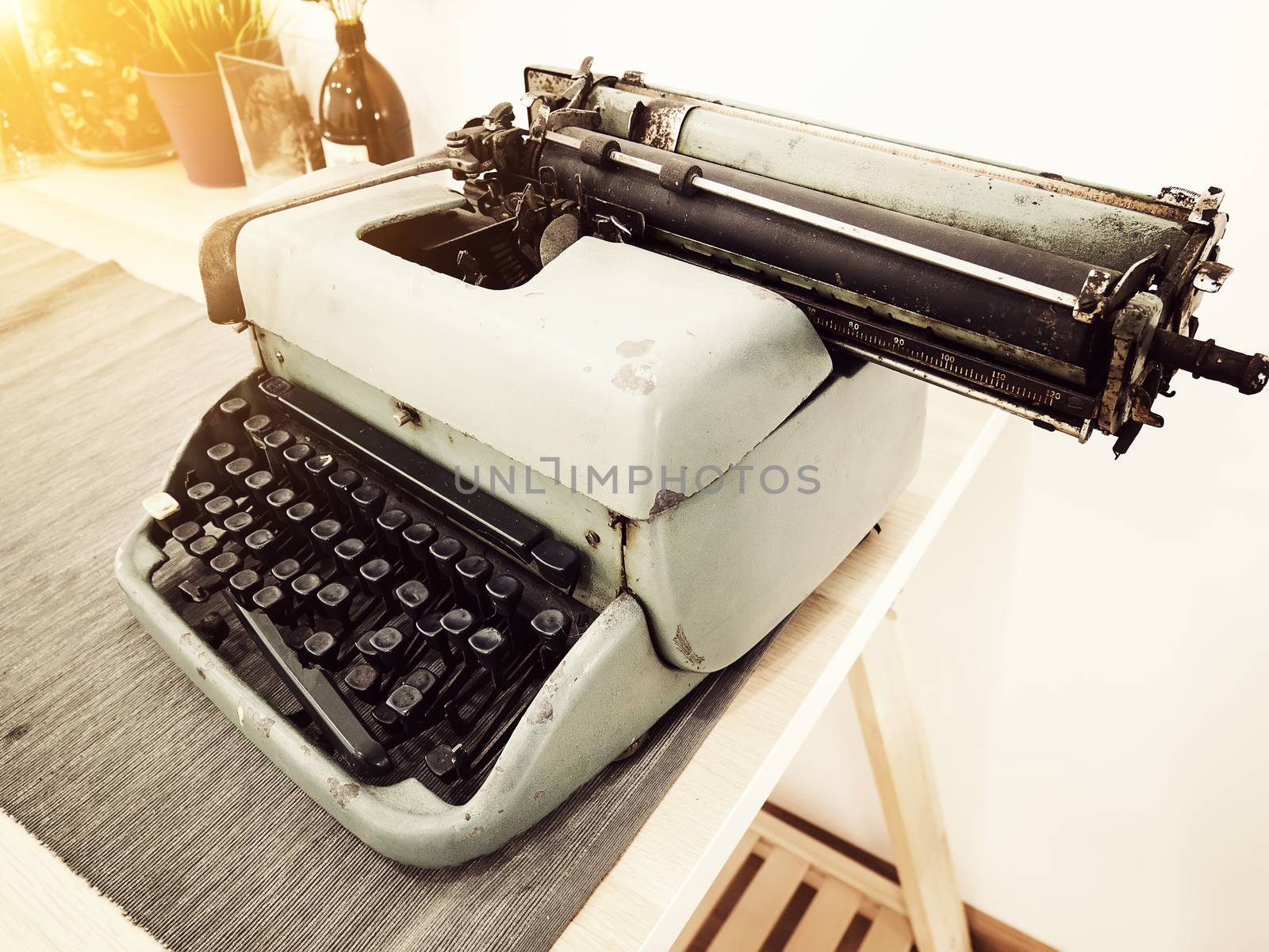 Vintage typewriter on the table, vintage writer Area, old typewriter keys, antique and retro style by asiandelight