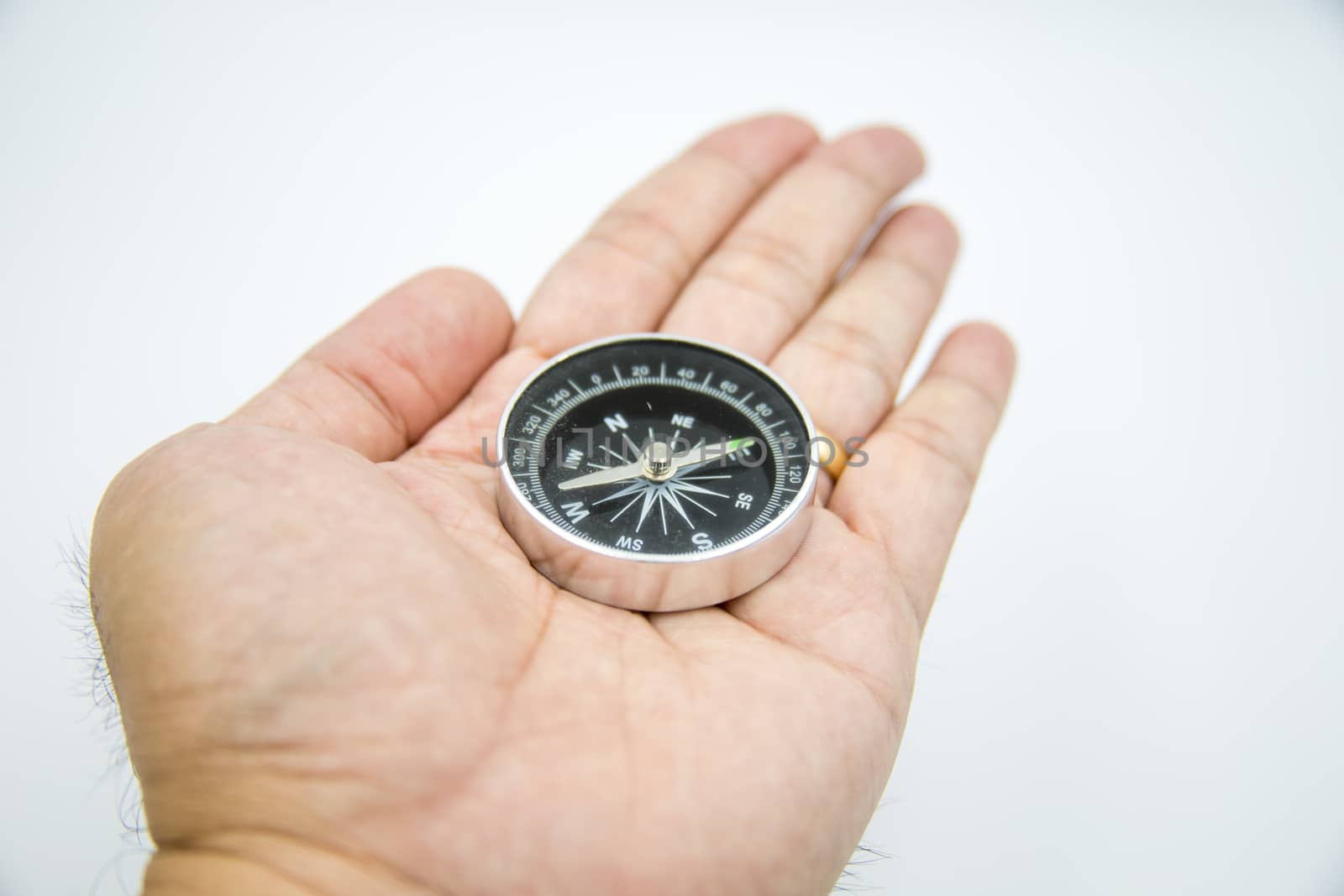 The compass on my hand is in a white background.