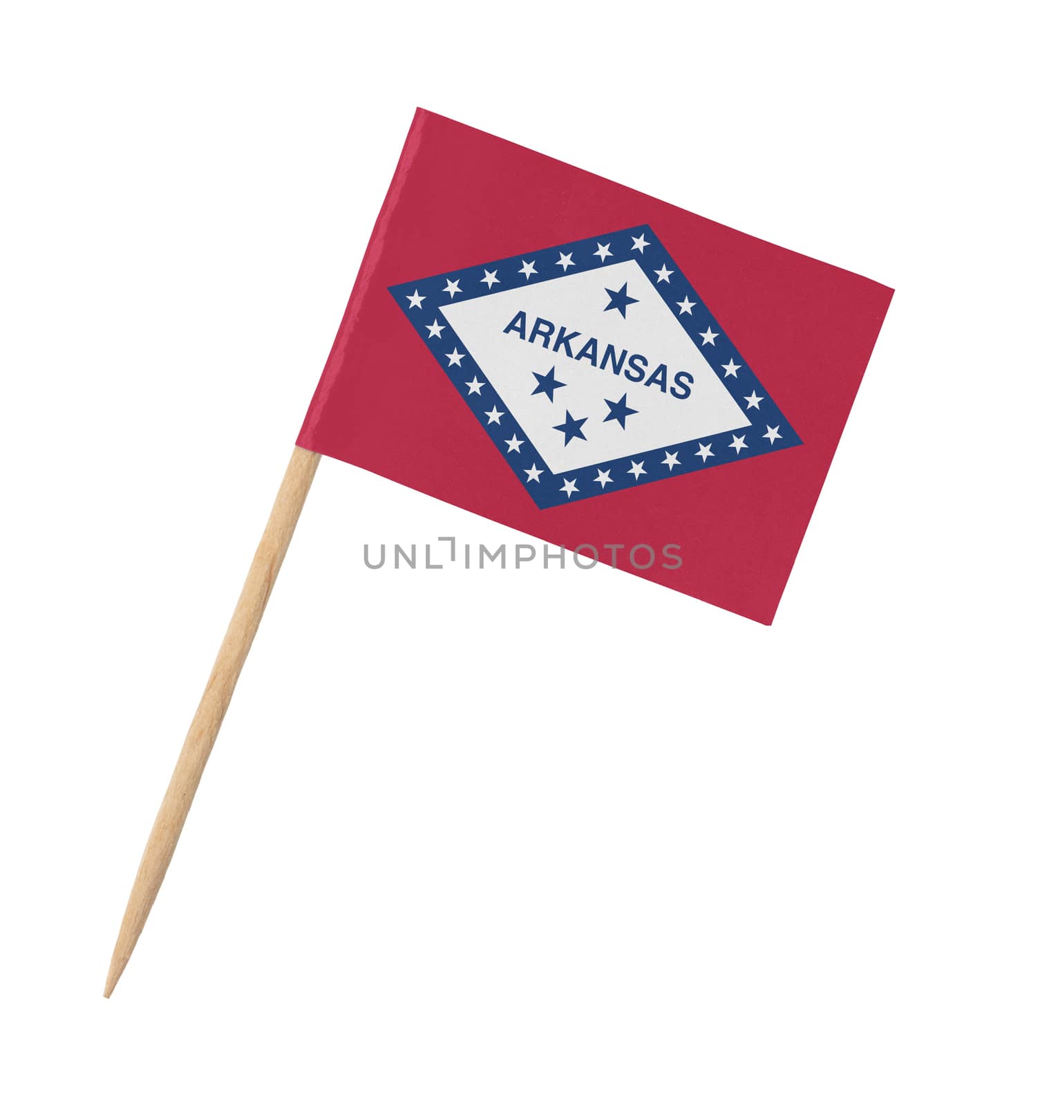 Small paper US-state flag on wooden stick - Arkansas - Isolated on white