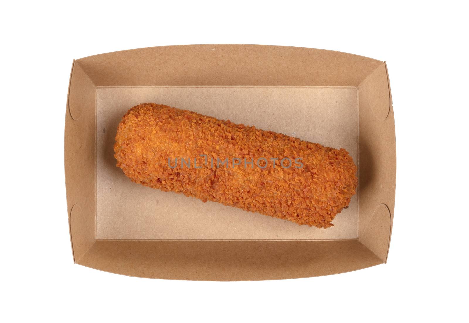 Brown crusty dutch kroket isolated on a white background