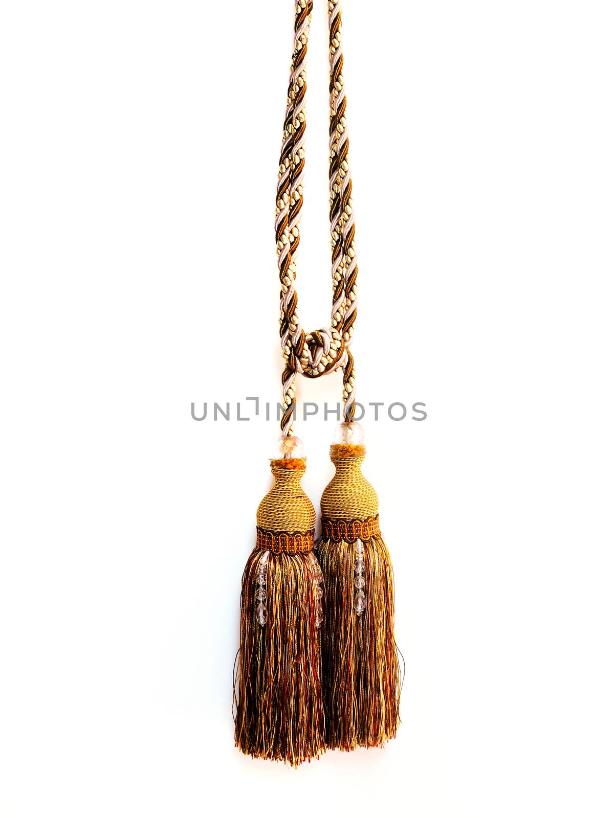 Luxury tassels for beautiful curtain ropes. Isolated on white background.