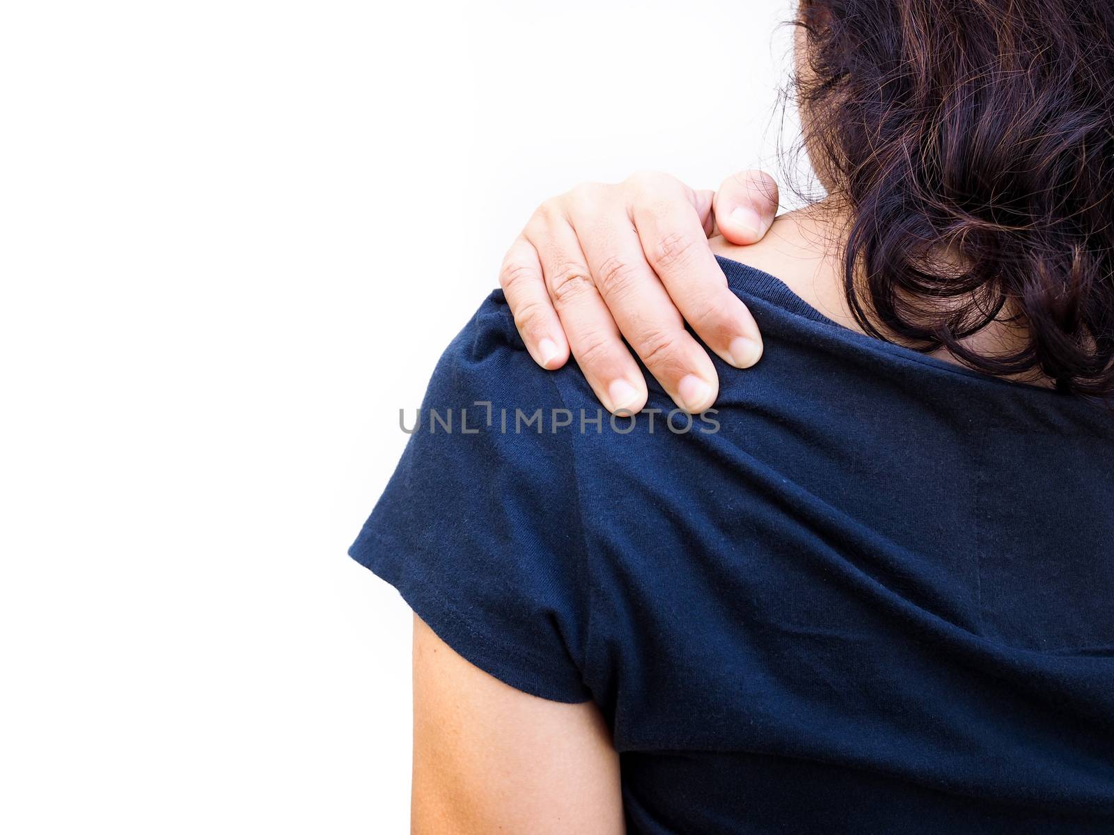 Women suffering from muscle pain, Back and shoulder pain by kittima05