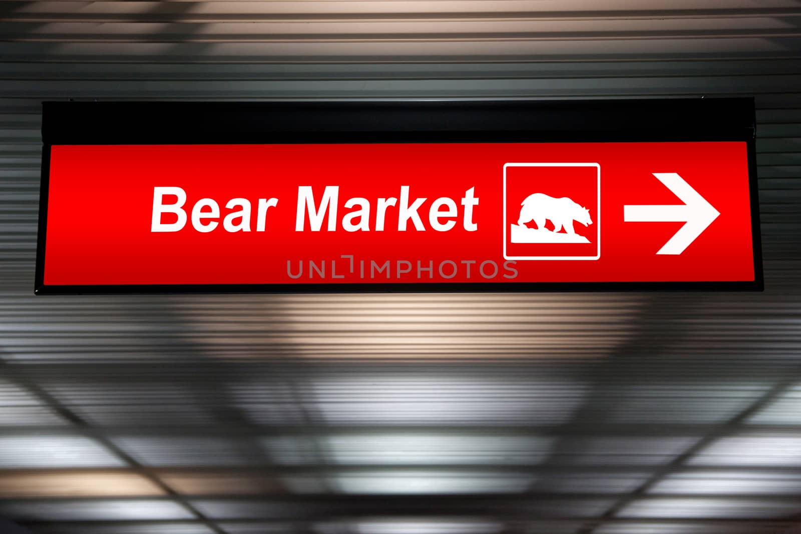 Financial concept. indicated stock market activity. Caution Sign ,Bear Market Ahead. Red Color by asiandelight