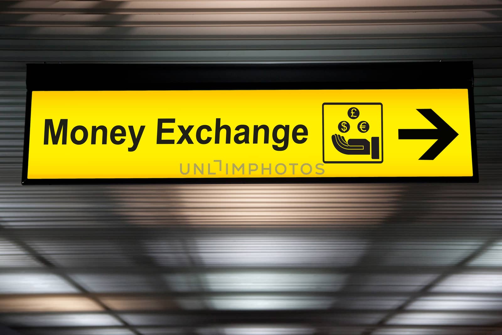 Money exchange sign at the airport