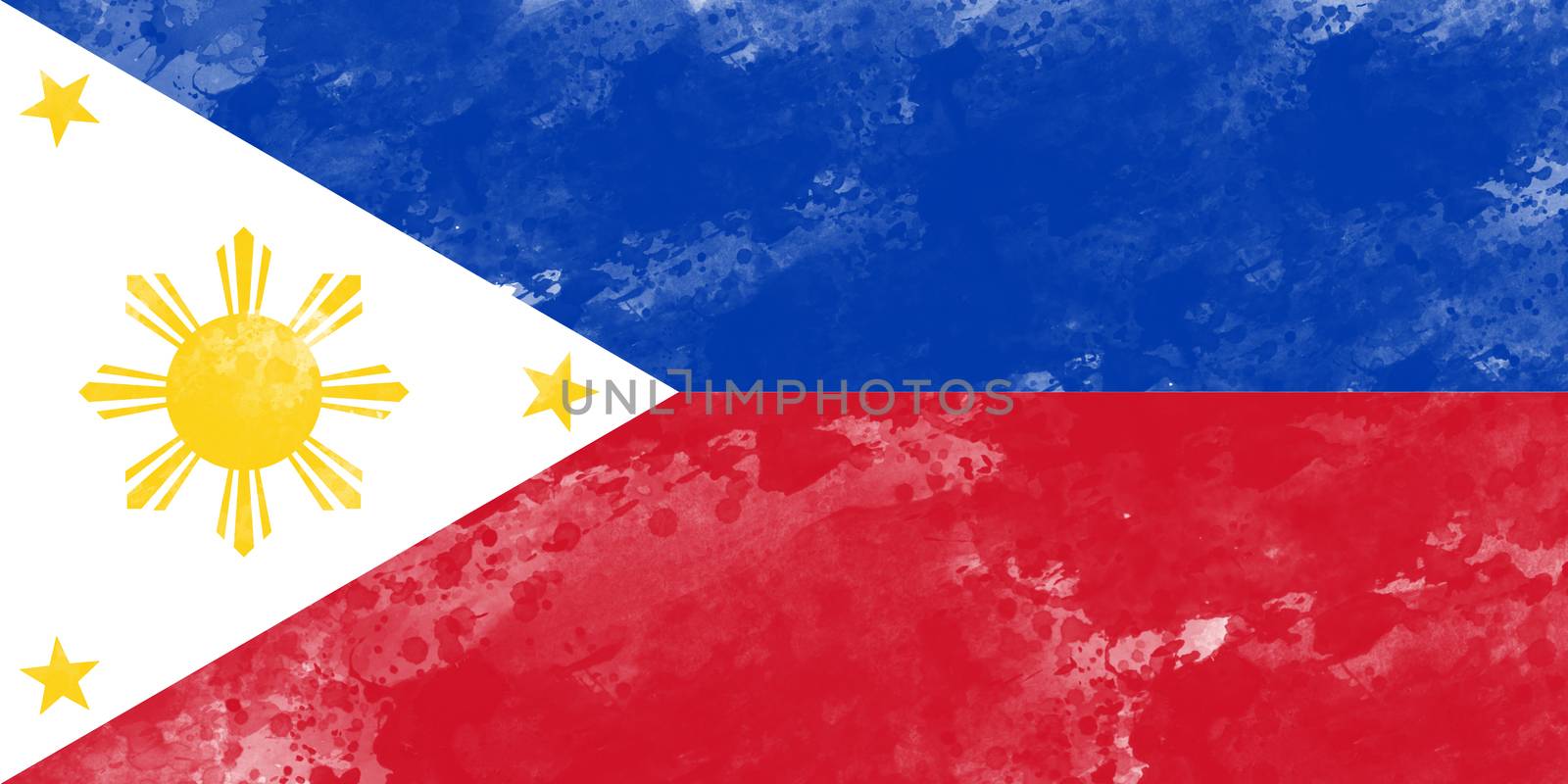 Flag of Philippines by watercolor paint brush, grunge style by asiandelight