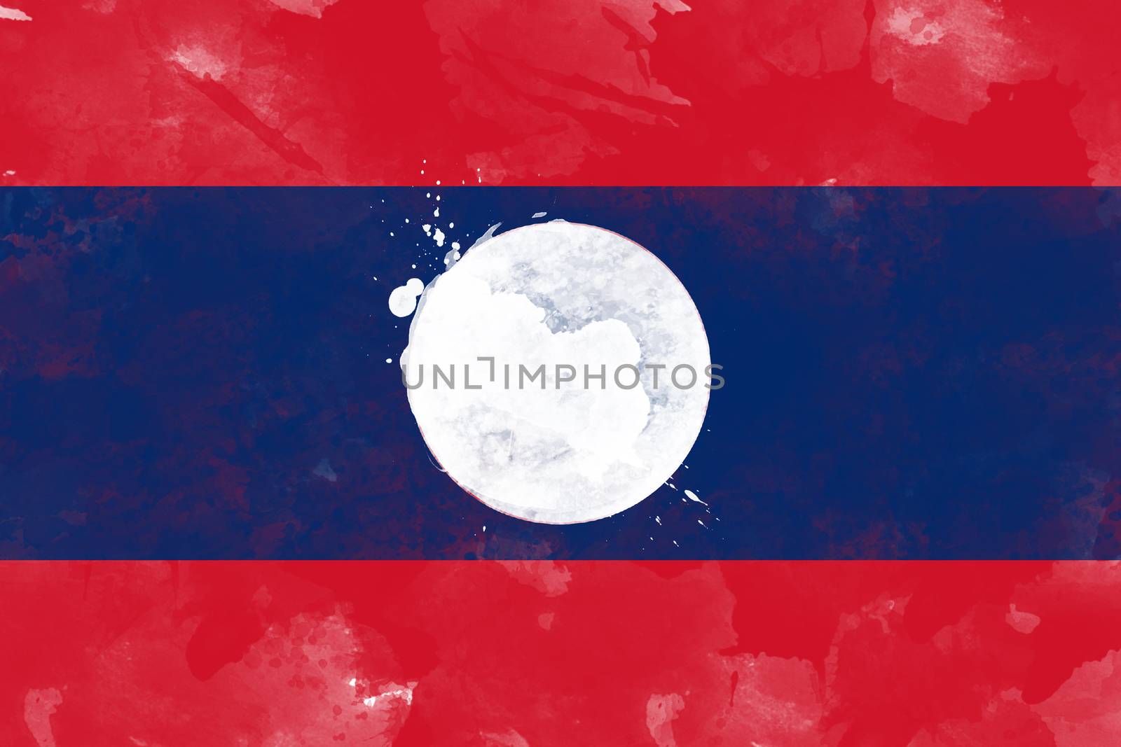 Flag of Laos by watercolor paint brush, grunge style