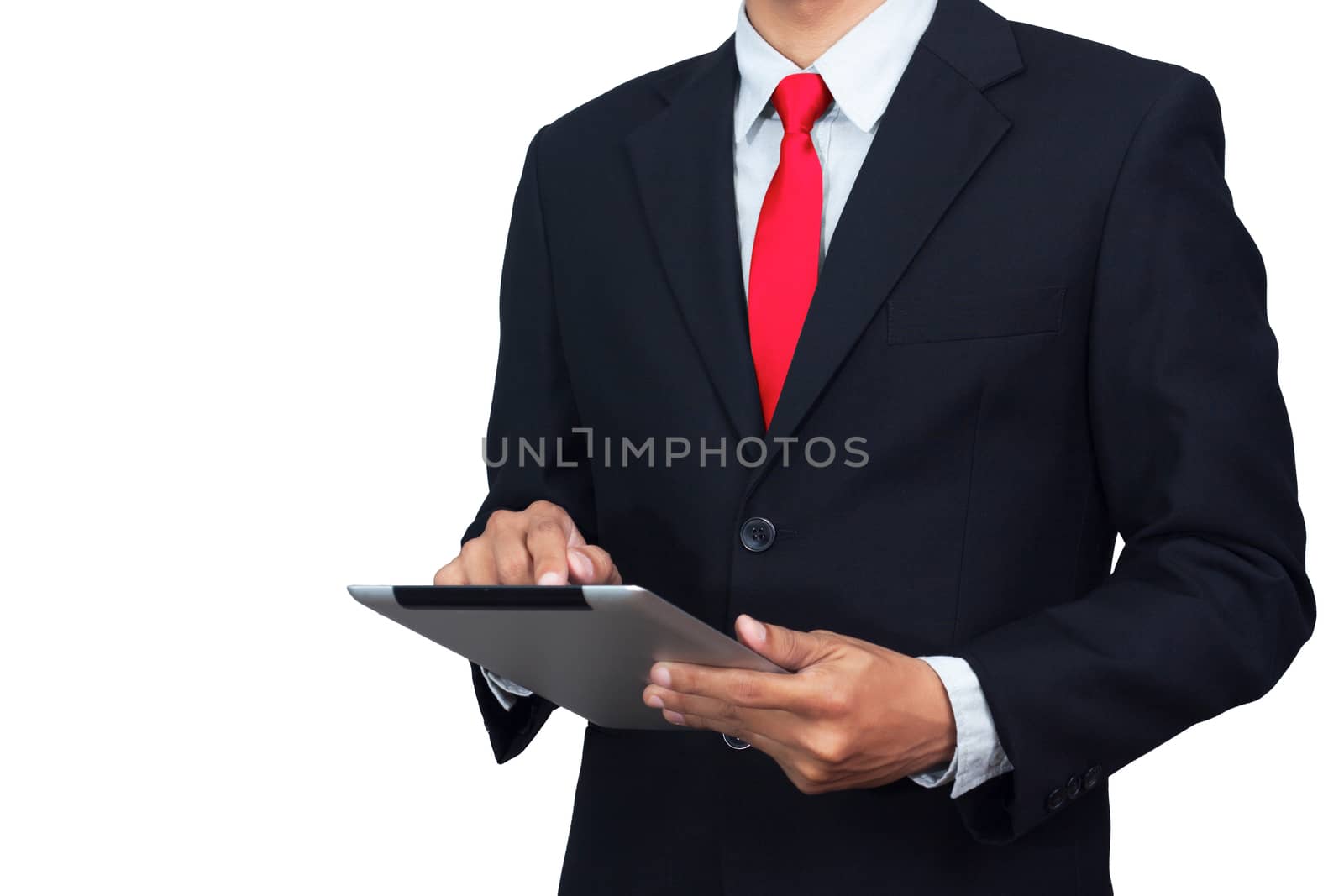 tablet technology for business concept. businessman using tablet, clipping path include by asiandelight