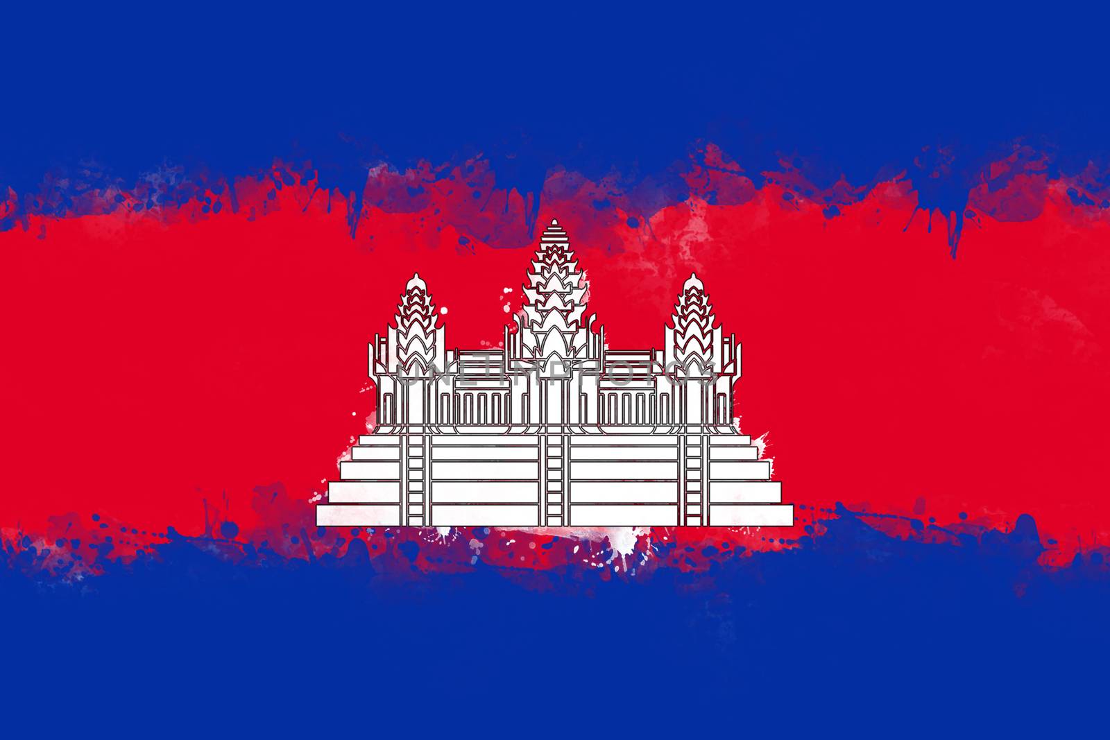 Flag of Cambodia by watercolor paint brush, grunge style