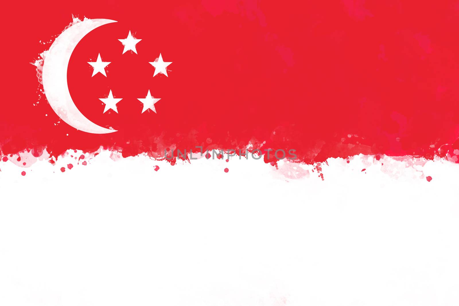 Flag of Singapore by watercolor paint brush, grunge style