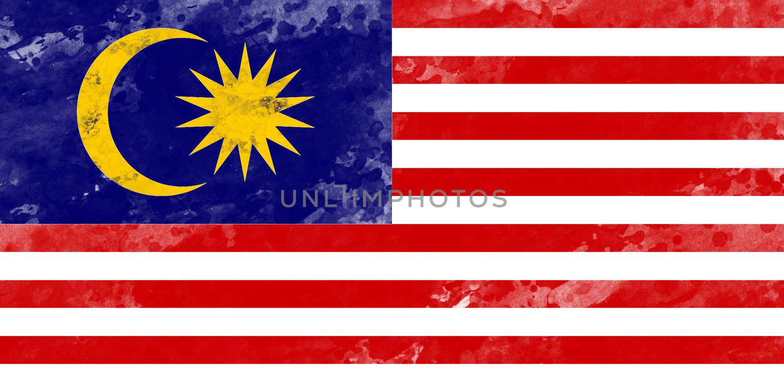 Flag of Malaysia by watercolor paint brush, grunge style by asiandelight