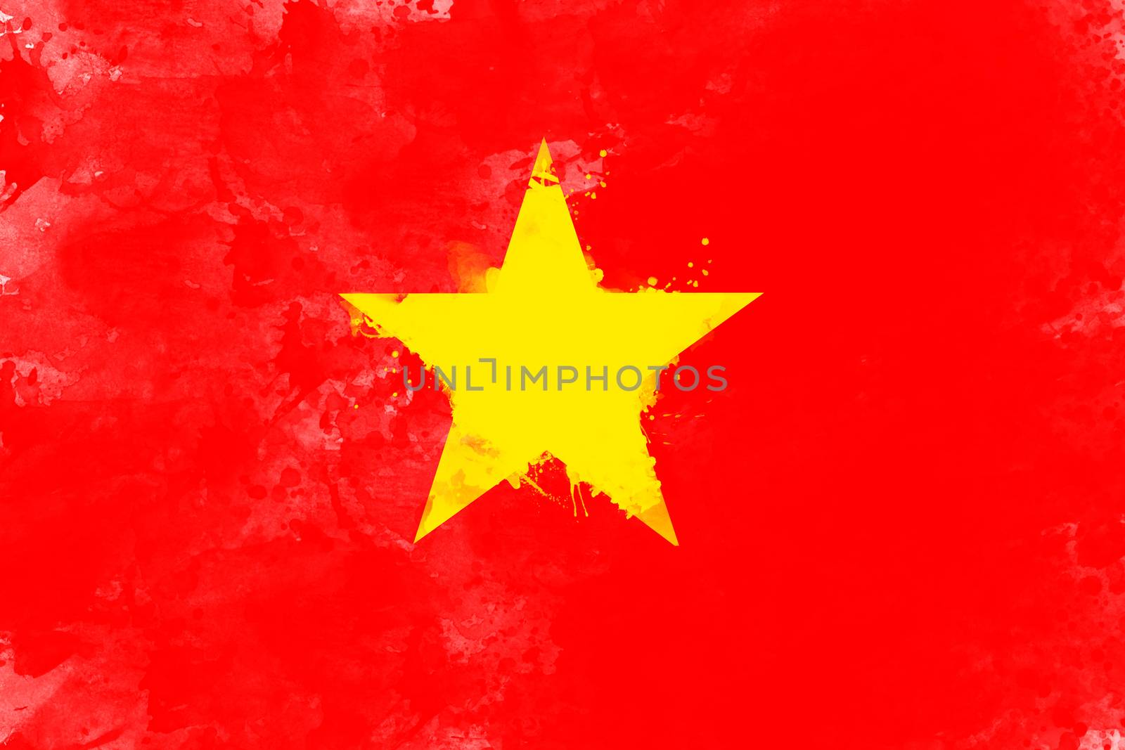 Flag of Vietnam by watercolor paint brush, grunge style