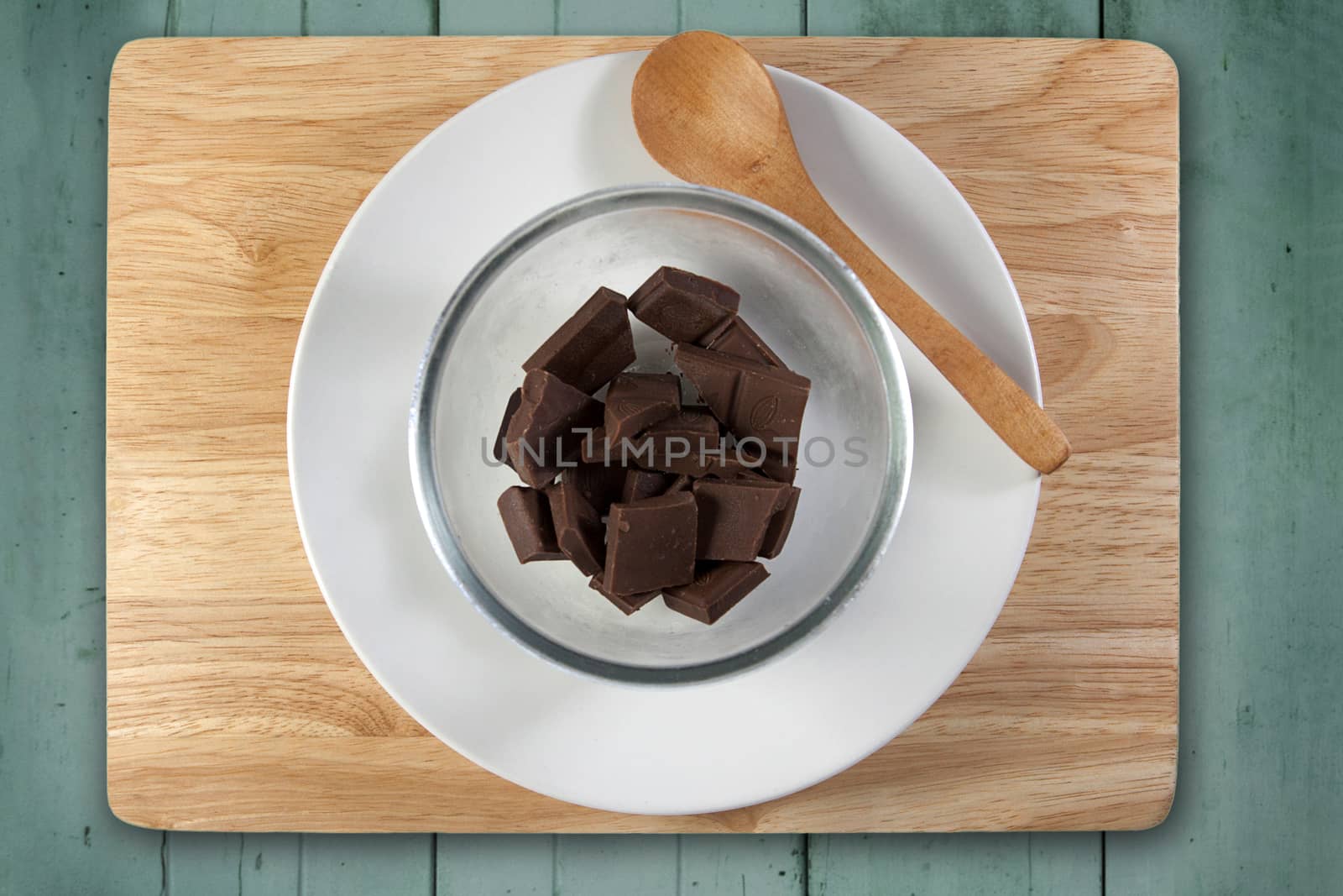 homemade cooking concept. Chopped chocolate prepare for baking bakery ingredient by asiandelight