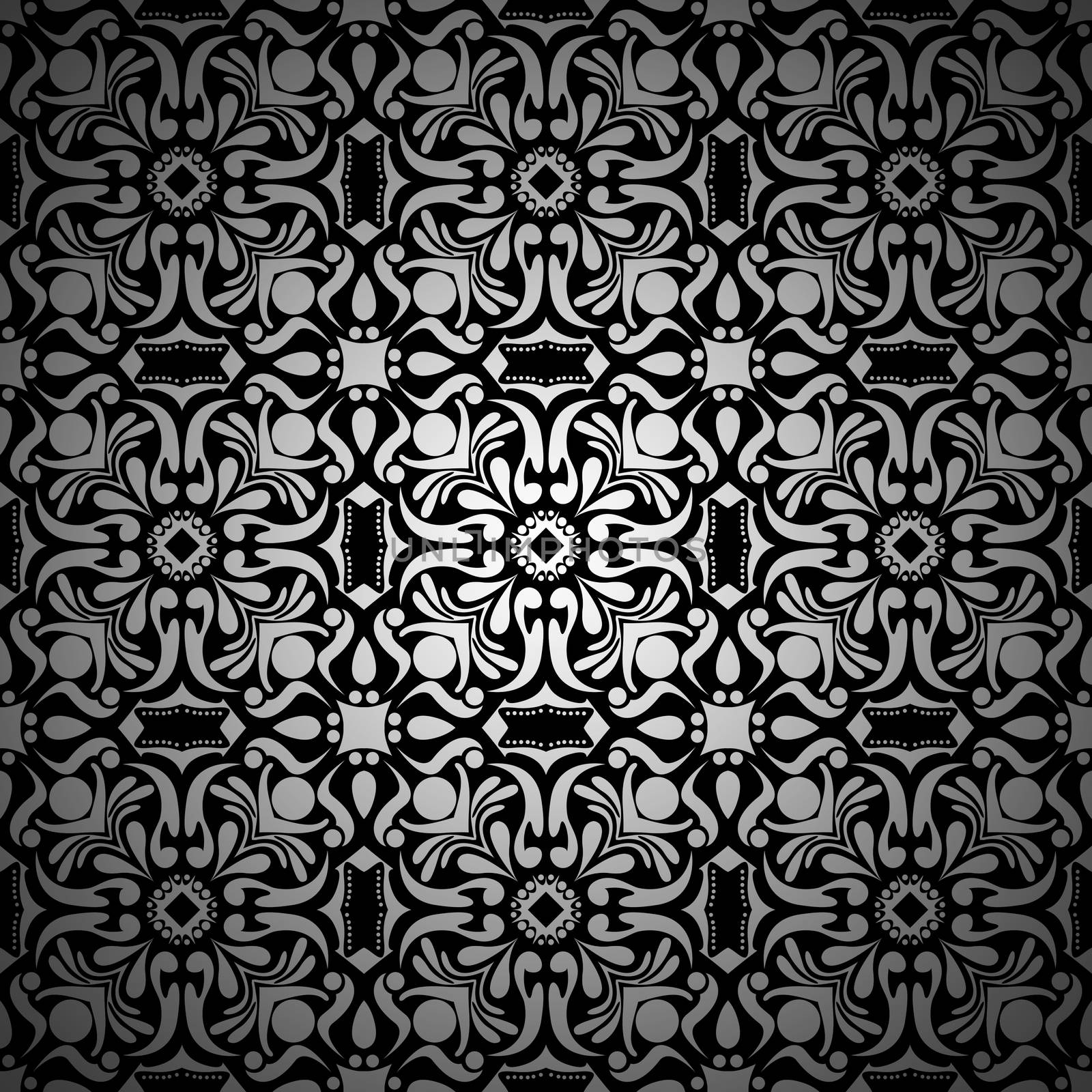 Black and white vintage floral background pattern wallpaper with gradient